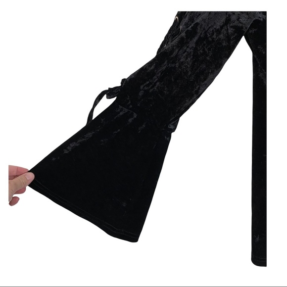 Liquid by Sioni Black Velvet Top with Lace Up Arms Detail Small - Picture 5 of 9